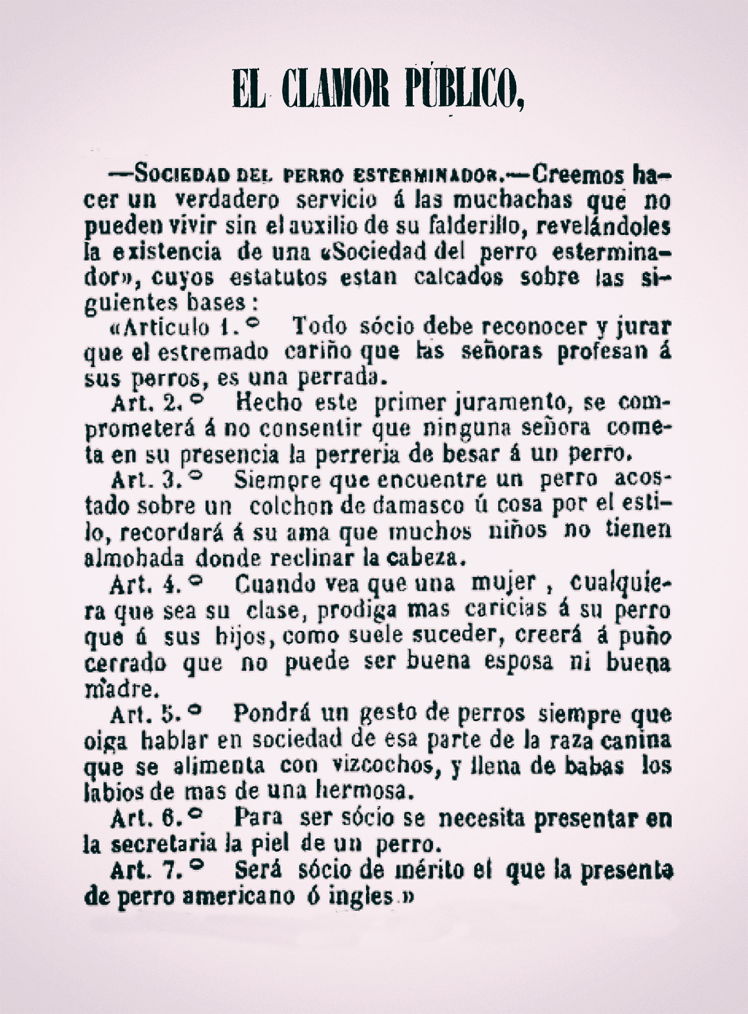La sociedad del Perro "Esterminador" | El Clamor Público | Perrillos del halda ilustrados